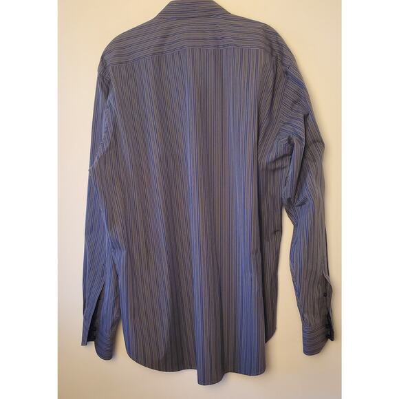 Thomas Dean Dress Shirt XL Mens Blue Gray Stripe Cotton Lightweight Collegiate - Picture 8 of 8